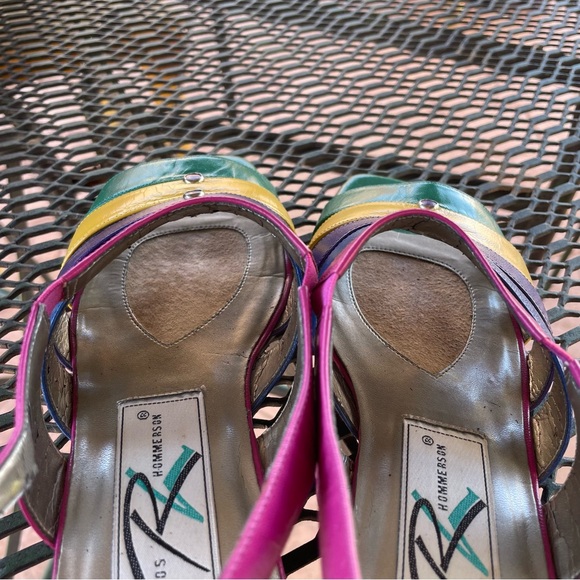 Ros Hommerson | Vintage 80s 90s Narrow Multi-Color Buckle Sandals Metal Details - Picture 6 of 9